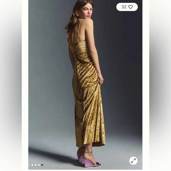 Anthropologie Delfi Collective Pleated V-Neck Velvet Sheath Gown size M - Picture 4 of 9